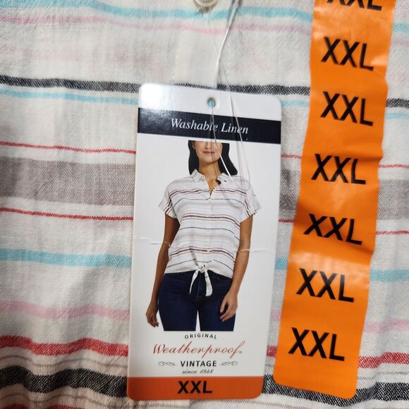 Weatherproof Vintage Linen SS Full Button Tie Shirt NWT XXL - Picture 6 of 8